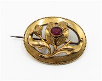 French Victorian 14k Gold Plated Flower Pin