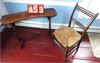 custom walnut stand & rush seat stenciled chair