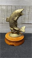 Brass Fish Mounted On Wooden Base 5" Tall