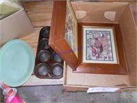 pictures, muffin tin, green platter