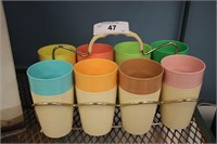 VINTAGE 8PC SET OF CUPS WITH CARRIER