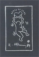American White Chalk on Paper Signed K. Haring