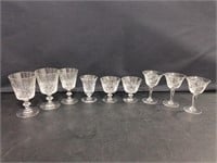 Crystal wine glasses various heights