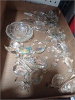 Box Lot of Vtg. Glass Prisims and Lamp Parts