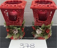 (2) Christmas lamplight candle holders