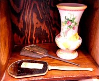 2 Hand Mirrors (1 without glass) & Vase
