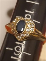 14k gold diamond ring w dark faceted stone sz 8.5