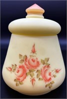 Fenton Hp Roses On Burmese Biscuit Jar By D