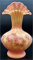 Stunning Fenton Burmese Hp Diamond Optic Vase By