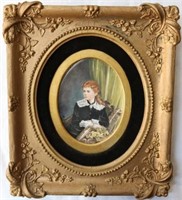 19TH C. FRAMED OVAL PAINTING ON PORCELAIN