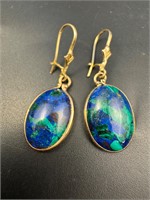 14k gold Azurite Malachite and Gold Drop Earrings