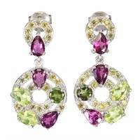 Natural Rhodolite  Peridot Sapphire Earrings