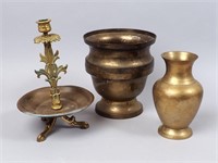 Brass Planter, Vase & Candlestick