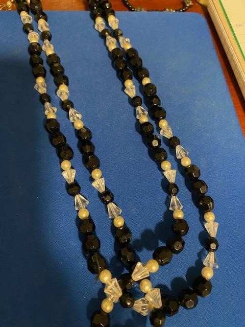 Black and Crystal Beaded Long Necklace
