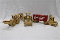 WOODEN TOY TRUCKS AND TRACTOR COCA COLA