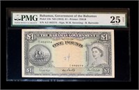 One pound Bahama Government 1953, slab certified