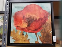 Painted canvas floral picture with black frame