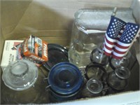 box of misc glass ware and house ware