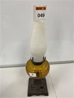Amber Glass Kerosene Lamp with Cast Iron Base -