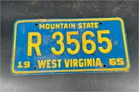 1965 WEST VIRGINIA LICENSE PLATE #R3565