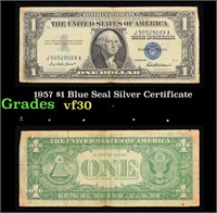 1957 $1 Blue Seal Silver Certificate Grades vf++