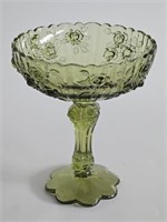 VTG FENTON HEAVY COMPOTE AVACADO GREEN CUT GLASS