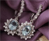 9.58 Cts Natural Aquamarine Diamond Earrings