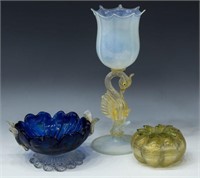 (3) VENETIAN GILT FLECKED ART GLASS TABLE ITEMS