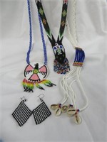 3 - 1ST NATIONS BEADDED NECKLACES & PAIR EARRINGS