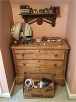 Victorian wall shelf and contents