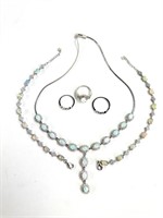 Sterling Silver Opal Rings Bracelets and Necklace