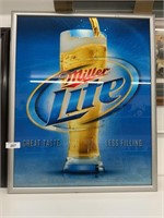 Miller Lite large beer sign, 26" x 31"