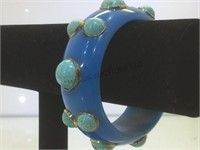 Blue bangle bracelet w/ turquoise