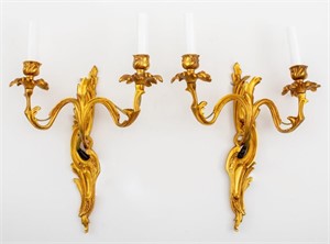 Louis XV Style Ormolu Two-Light Sconces, Pair