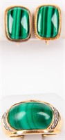 Jewelry 14kt Gold Malachite Ring & 925 Earrings