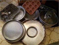 Pots, pans, metal baking pans, metal mixing bowls