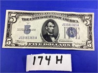 1934 FIVE DOLLAR BLUE SEAL SILVER CERTIFICATE