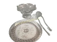 Elegant Glass Punch Bowl, Tray, Ladles