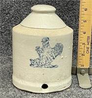 Small stoneware poultry waterer with Blue Chickens