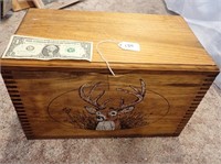 Wood Deer Crate Rope Handles Hinged Box