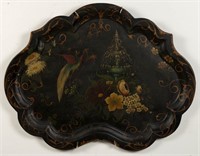 PAINT-DECORATED TOLE TRAY, unusual form with