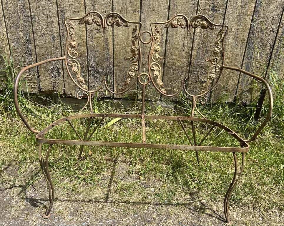 Vintage Wrought Iron 2 Person Bench, No Cushions