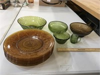 Green and Amber Glass Dinnerware