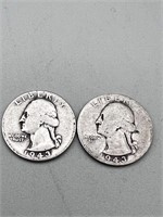 2 1943 Silver Washington Quarters