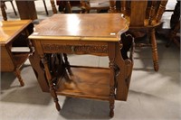 ANTIQUE SIDE TABLE WITH MAGAZINE RACKS
