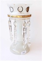 Glass lustre vase, milk glass with gilt highlights