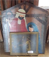 Vintage painted wooden nativity scene and