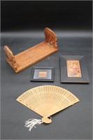 Carved Elephant Bookends,China Fan, Wheat Folk Art