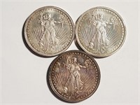 (3) 1 OZ .999 Silver St. Gaudens Rounds