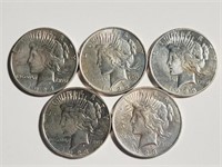 (5) Peace Silver Dollars